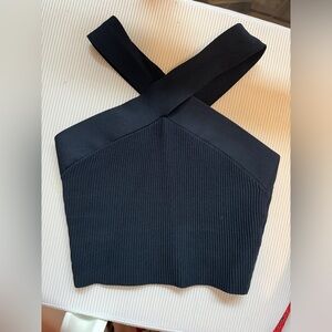 Aritzia Babaton navy blue knit cross crop top size S